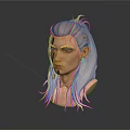 3D Rendered Fantasy Game Movie Character With Pink White Hair Blue Facial Markings And Earrings