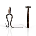 Old Rustic Scissors And Hammer As Vintage Metal Equipment On White Background