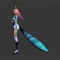 Anime Style Cat Ear Girl Character With Colorful Blue Green Pink Outfit And Flowing Sleeves