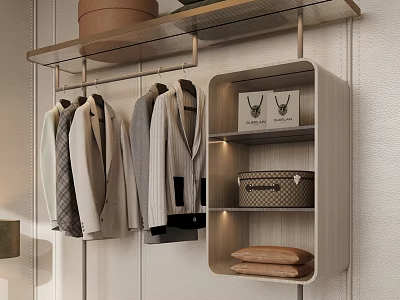 Modern Minimalist Wardrobe With Hanging Coats Glass Door Cabinet Decorative Box And Folded Clothes 3d model