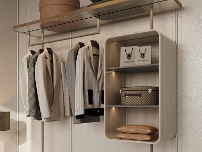 Modern Minimalist Wardrobe With Hanging Coats Glass Door Cabinet Decorative Box And Folded Clothes 3d model