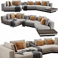 Modern Gray Sectional Sofa With Brown Decorative Pillows And Throw Blanket 3d model