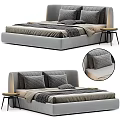 Modern Grey Upholstered Double Bed With Neutral Tones Bedding And Bedside Table 3d model