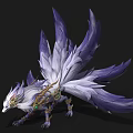 Mythical Fantasy Beast with Purple White Feathers Golden Decor and Green Eyes