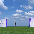 Double Event Entrance With Text And Person On Green Grass Under Blue Sky