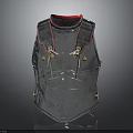 Ancient Metallic Armor Vest With Red Trim And Golden Decorative Buttons