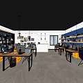 Modern Public Office Space With Open Layout Desks Computers Bookshelves And Hanging Lights