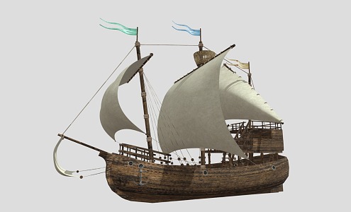 European Sailing Wooden Boat 3d model