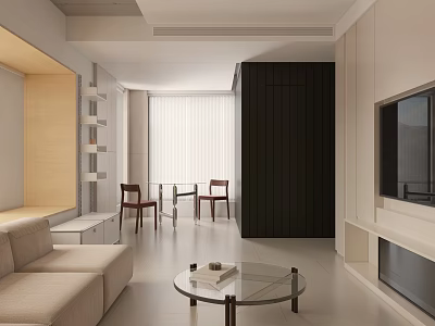 Modern Luxury Living Dining Room Interior With Beige Sofa Glass Coffee Table And Wooden Elements 3d model