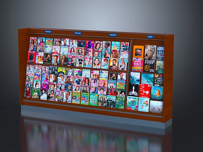 Colorful Magazine Display Shelf With Assorted Covers And Multiple Layout Designs 3d model