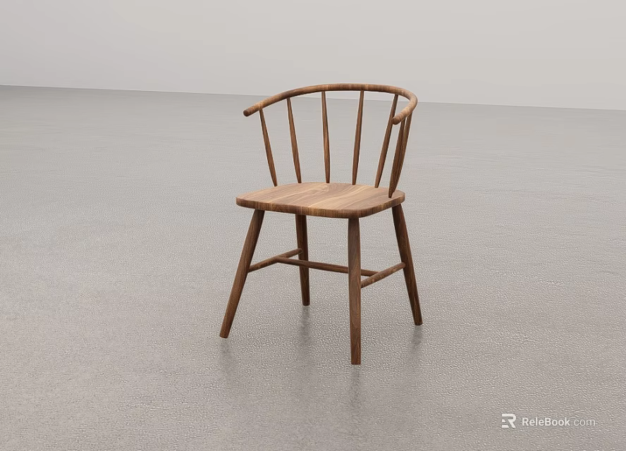 Modern Wooden Accent Chair With Curved Backrest Armrests And Solid Wood Frame 3d model 