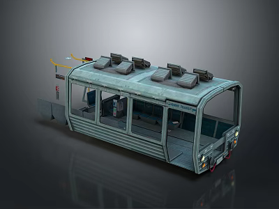 Green Cable Car Cabin With Transparent Windows Roof Equipment And Front Lights 3d model