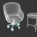 Gray Wheeled Accent Chair And Round Side Table With White Top Black Frame