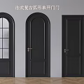 French Vintage Arched Single Swing Doors In Black With Glass Pane Design