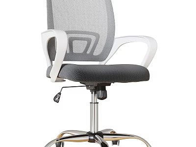 Ergonomic Office Chair With Mesh Back White Armrests Gray Cushion Metal Base And Wheels 3d model