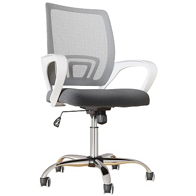 Ergonomic Office Chair With Mesh Back White Armrests Gray Cushion Metal Base And Wheels 3d model