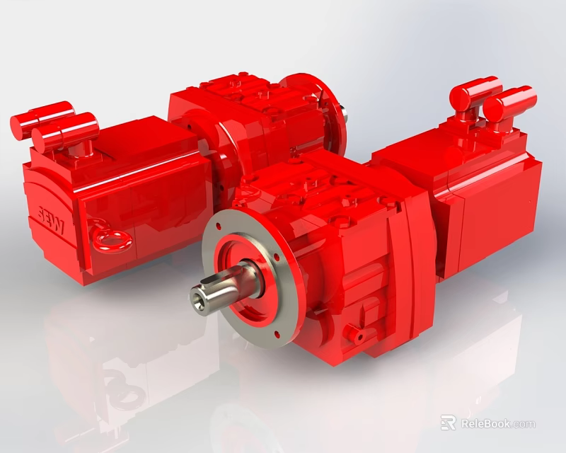 Red High Performance Industrial Gearbox Equipment With Metal Shaft And Mechanical Gears 3d model 