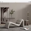 Modern Curved Lounge Chair in Cozy Indoor Setting with Wooden Side Table and Green Plant