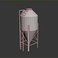 Industrial Silver Metal Silo Structure With Ladder And Conical Top Design