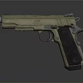 Modern Tactical Pistol With Tan Metallic Body And Black Textured Grip