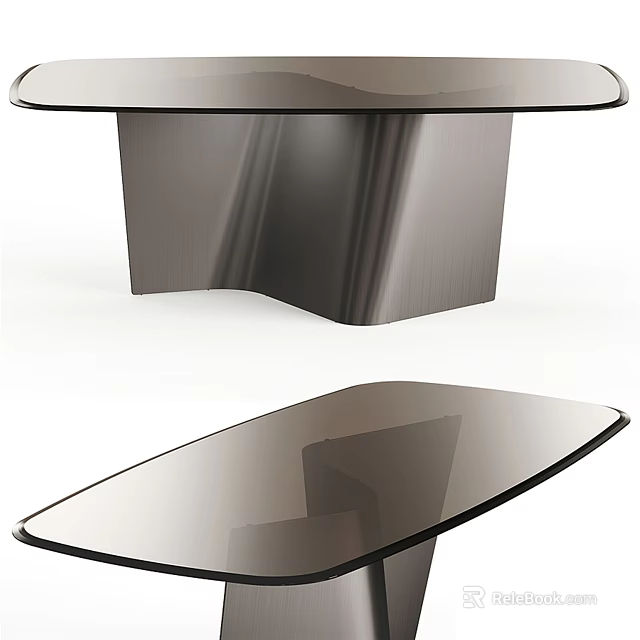 Modern Dining Table with Sleek Glass Top and Unique Curved Metal Base Design 3d model 