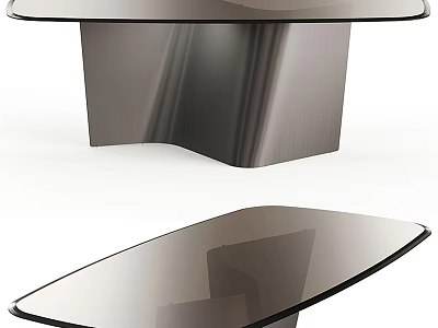 Modern Dining Table with Sleek Glass Top and Unique Curved Metal Base Design 3d model