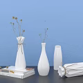 Decorative Ornament Set With White Vases Dried Flowers Books And Rope Wrapped Decor
