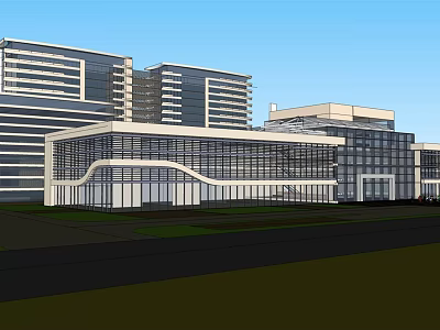 Modern Hotel Building Complex With Glass Curtain Wall And Multi Storey Design 3d model