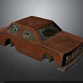 Old Red Toy Car With Broken Windows And Worn Rough Surface