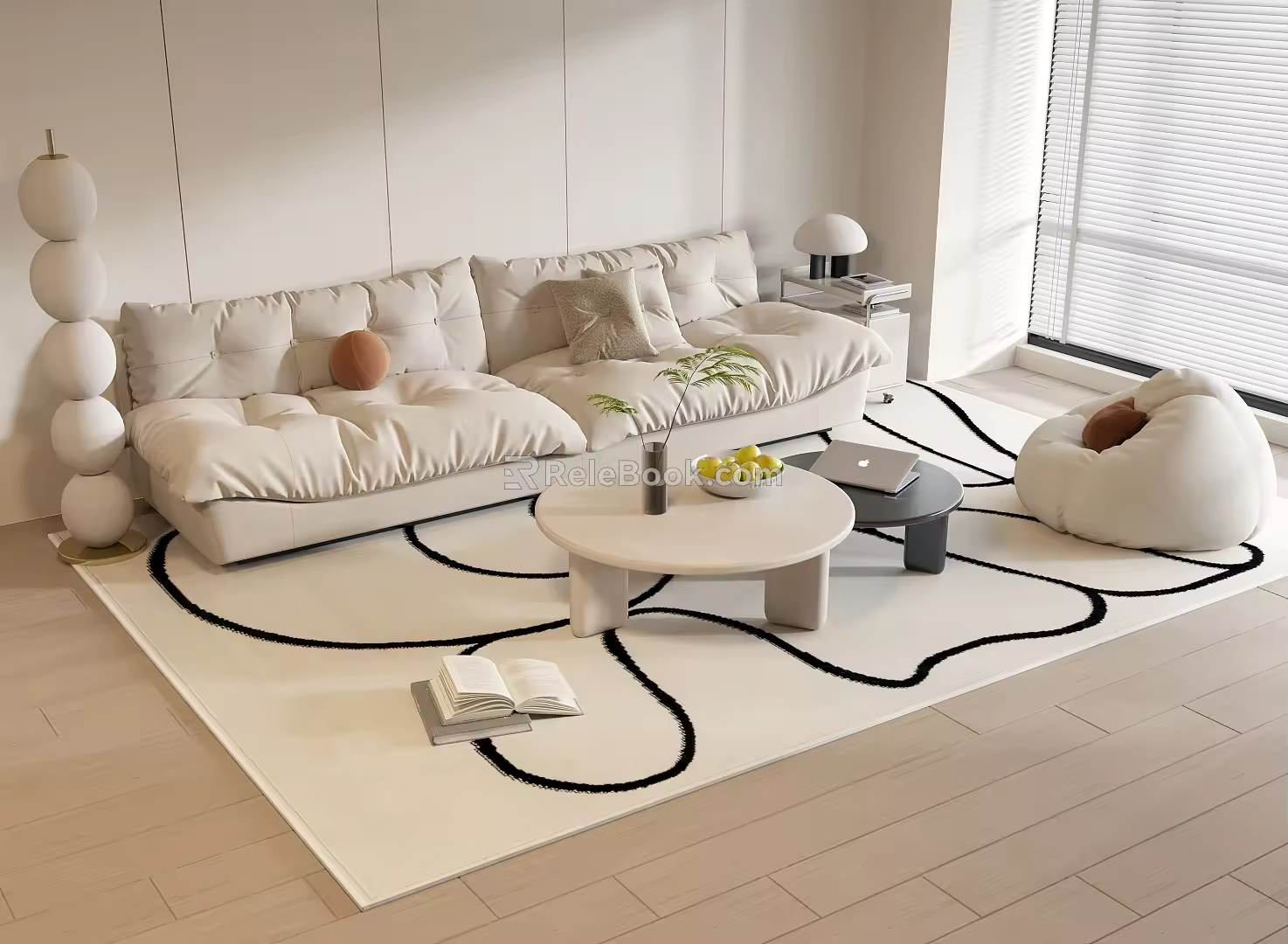 Cream Style Sofa Combination Fabric Multi-person Sofa Lazy Sofa Solid Wood Mother and Mother Coffee Table Combination Pillow Side Cabinet Floor Lamp Table Lamp Laptop Vase 3d model