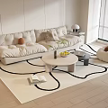 Cream Style Sofa Combination Fabric Multi-person Sofa Lazy Sofa Solid Wood Mother and Mother Coffee Table Combination Pillow Side Cabinet Floor Lamp Table Lamp Laptop Vase 3d model