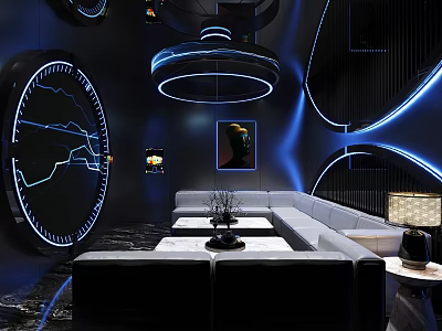 Modern Luxury KTV Interior With Comfortable Sofa And Stylish Neon Lighting 3d model
