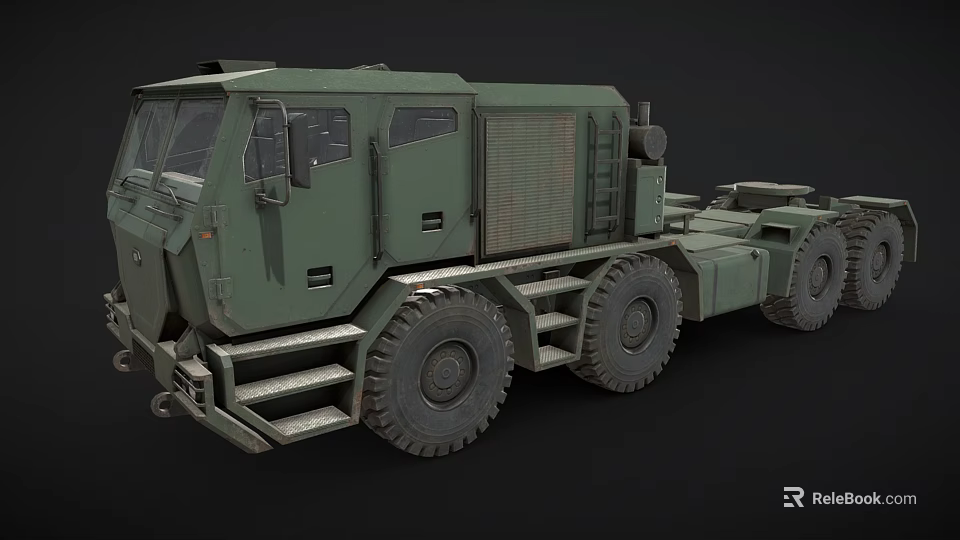 Large Green Military Truck With Multiple Wheels Ladder And Equipment 3d model 
