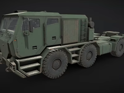Large Green Military Truck With Multiple Wheels Ladder And Equipment 3d model