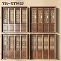 Four Panel Traditional Chinese Wooden Carved Screens With Intricate Patterns