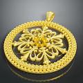 Elegant Gold Circular Pendant Accessory With Intricate Pattern And Beaded Border 3d model