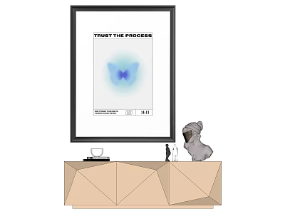 Interior Decor With Yield The Progress Poster Butterfly Design Geometric Cabinet Dog Figurine And Vases 3d model