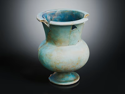 Vintage Turquoise Ceramic Furniture Decor Urn with Chipped Edges and Classic Style 3d model