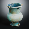 Vintage Turquoise Ceramic Furniture Decor Urn with Chipped Edges and Classic Style