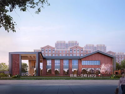Modern School Building Design Showcasing Red Brick Exterior and Landscape 3d model