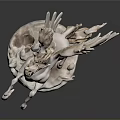 White Pegasus Statue With Spread Wings In Standing Pose And Intricate Base Design