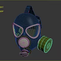 Dark Blue Gas Mask With White Bordered Goggles And Green Filter Canister