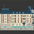 Lego Model Building With Blue Roof Beige Facade Flag Multi Story Windows Awnings Street Lamps