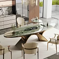 Modern Tea Table and Chairs with Elegant Marble Top and Cream White Seats