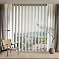 Elegant Neutral Tones Linen Curtains With Blinds in Living Room Window With Chair Plant