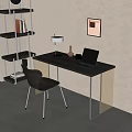 Modern Dark Wood Desk With Laptop Table Lamp Chair And Bookshelf