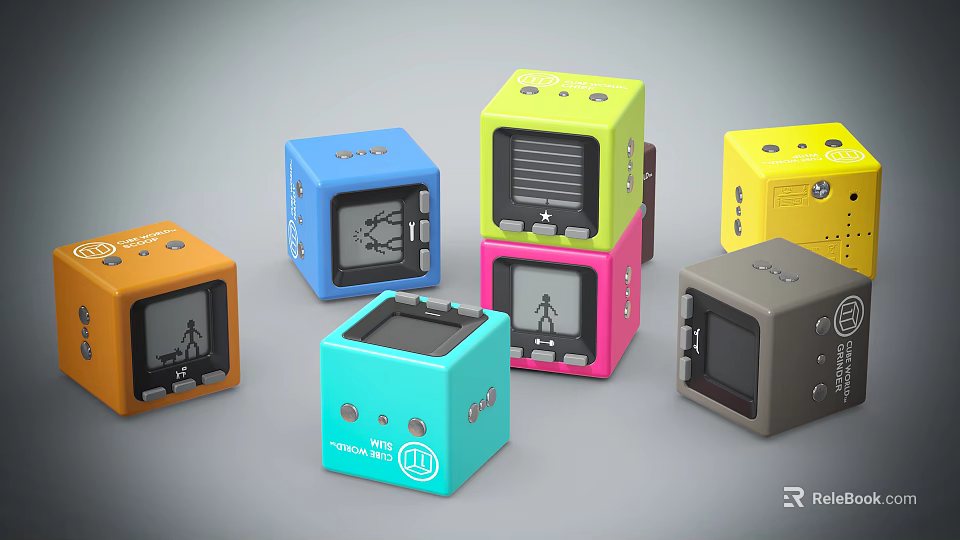 Colorful Cube Decorative Furniture With Various Colors And Station Door Labels 3d model 