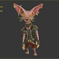 Pink Punk Style Creature Character With Spiked Ears Orange Eyes Black Vest Red Pants