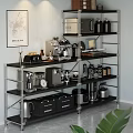 Sturdy Metal Storage Shelf With Coffee Machine Microwave Kettle Jars And Kitchen Storage Boxes 3d model
