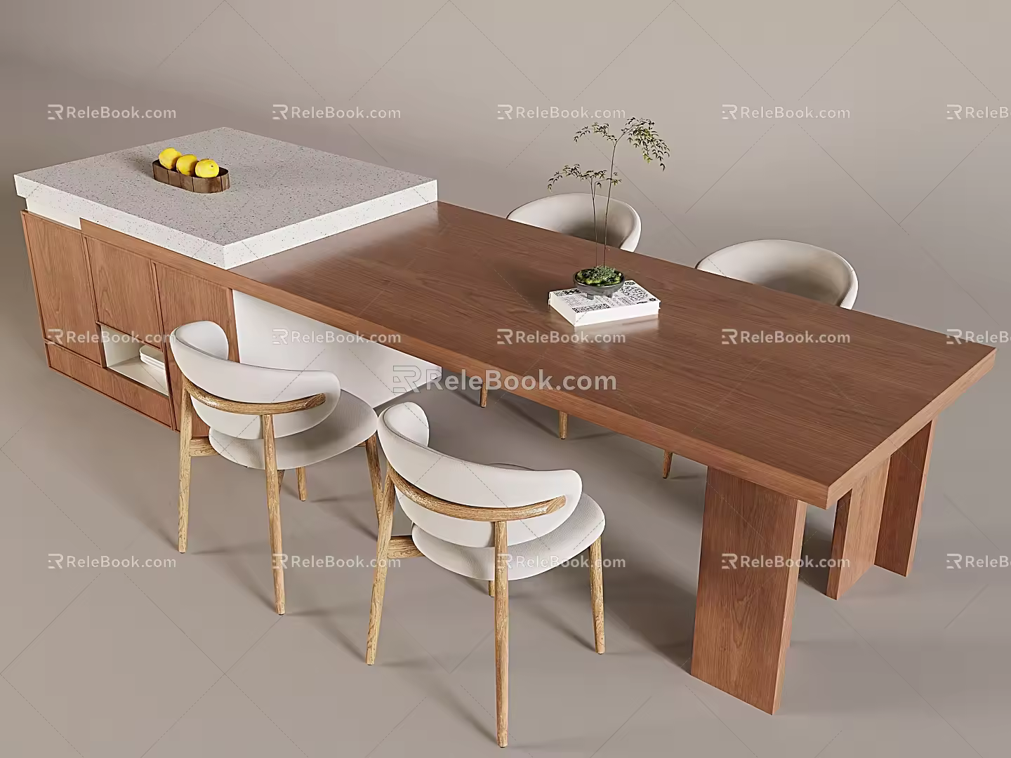 Middle Ancient Style Island Table Dining Table and Chair Solid Wood Cream Island Table Dining Table and Chair Backrest Soft Bag Dining Chair Storage Cabinet 3d model